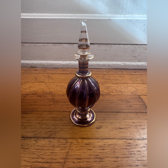 Vintage Other - Vintage Amethyst Glass Perfume Bottle w/ Stopper – Gold Gilt – Y2K Era